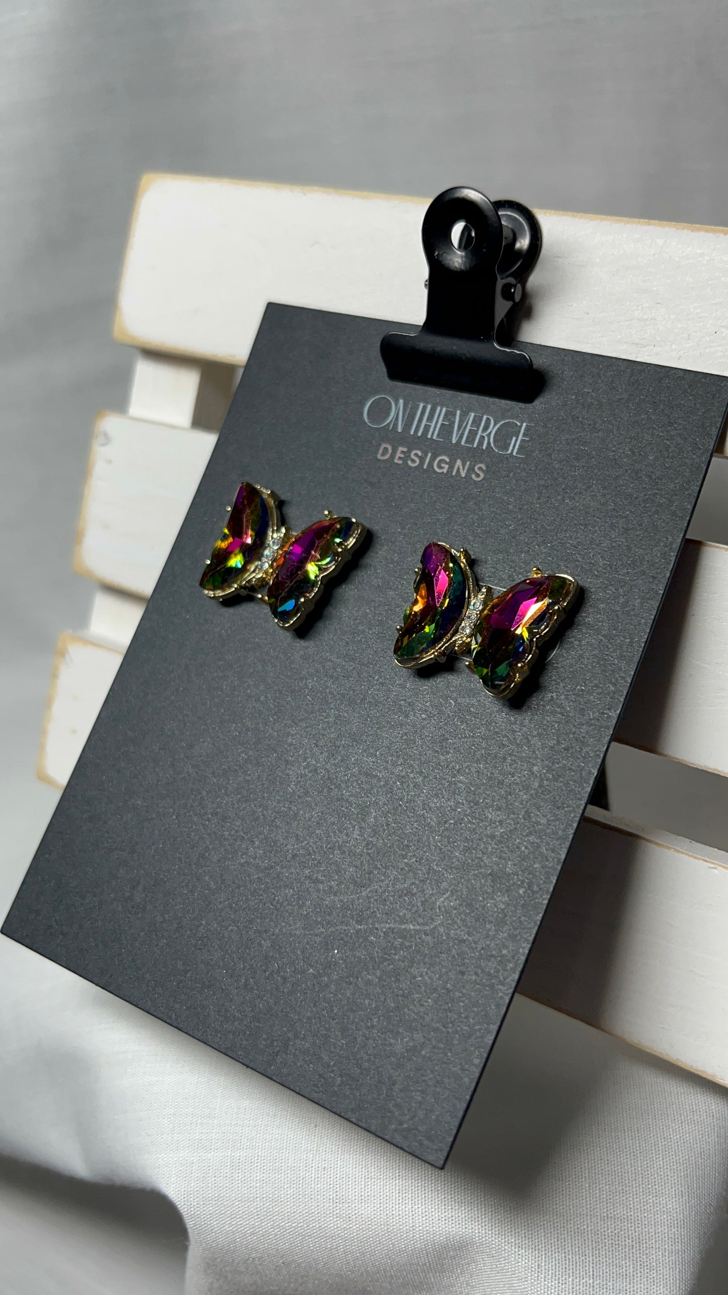 Volcano Butterfly AB Crystal Earrings