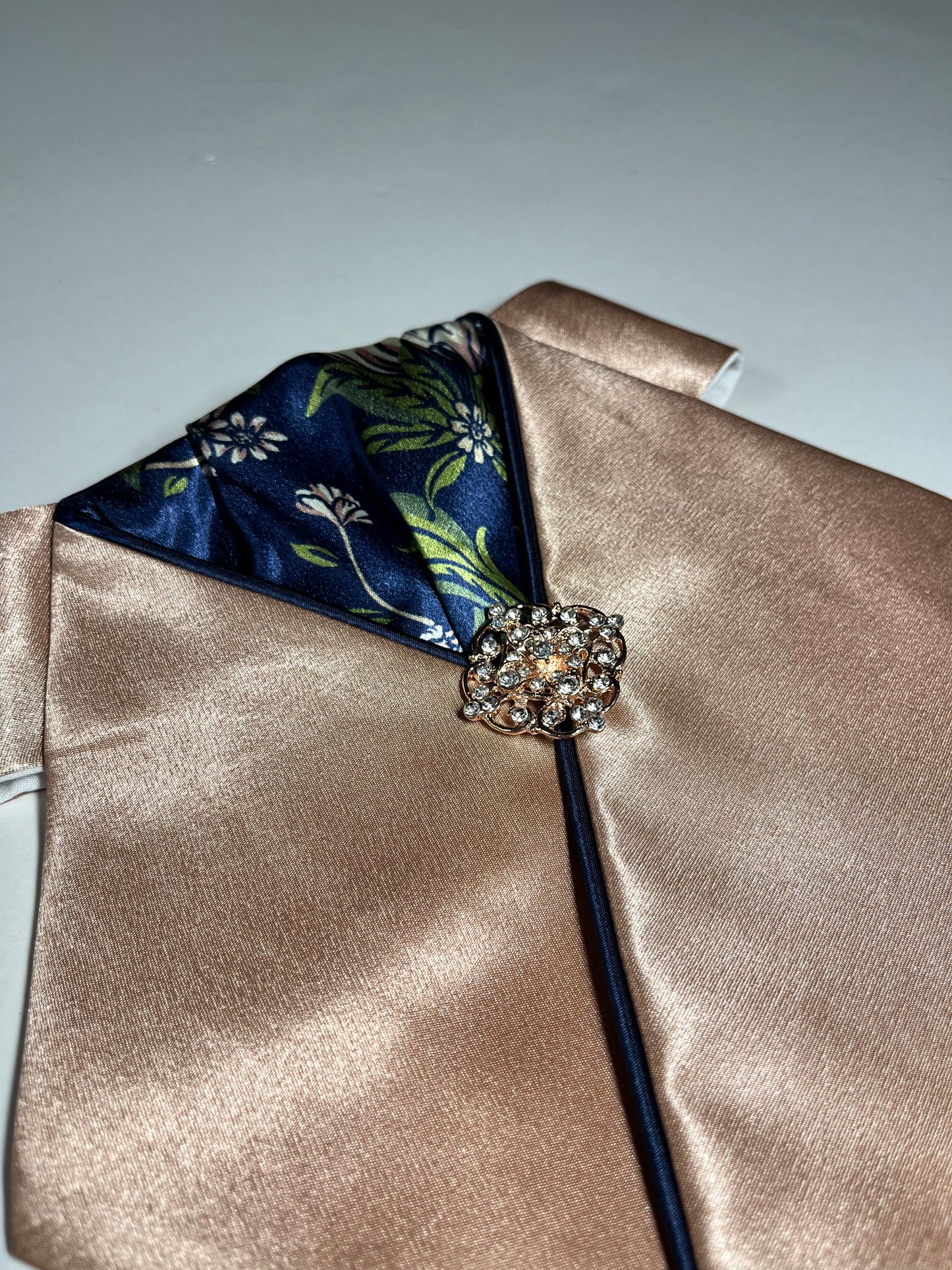 The Essential Rose Gold with Navy Dahlia Dressage Stock Tie