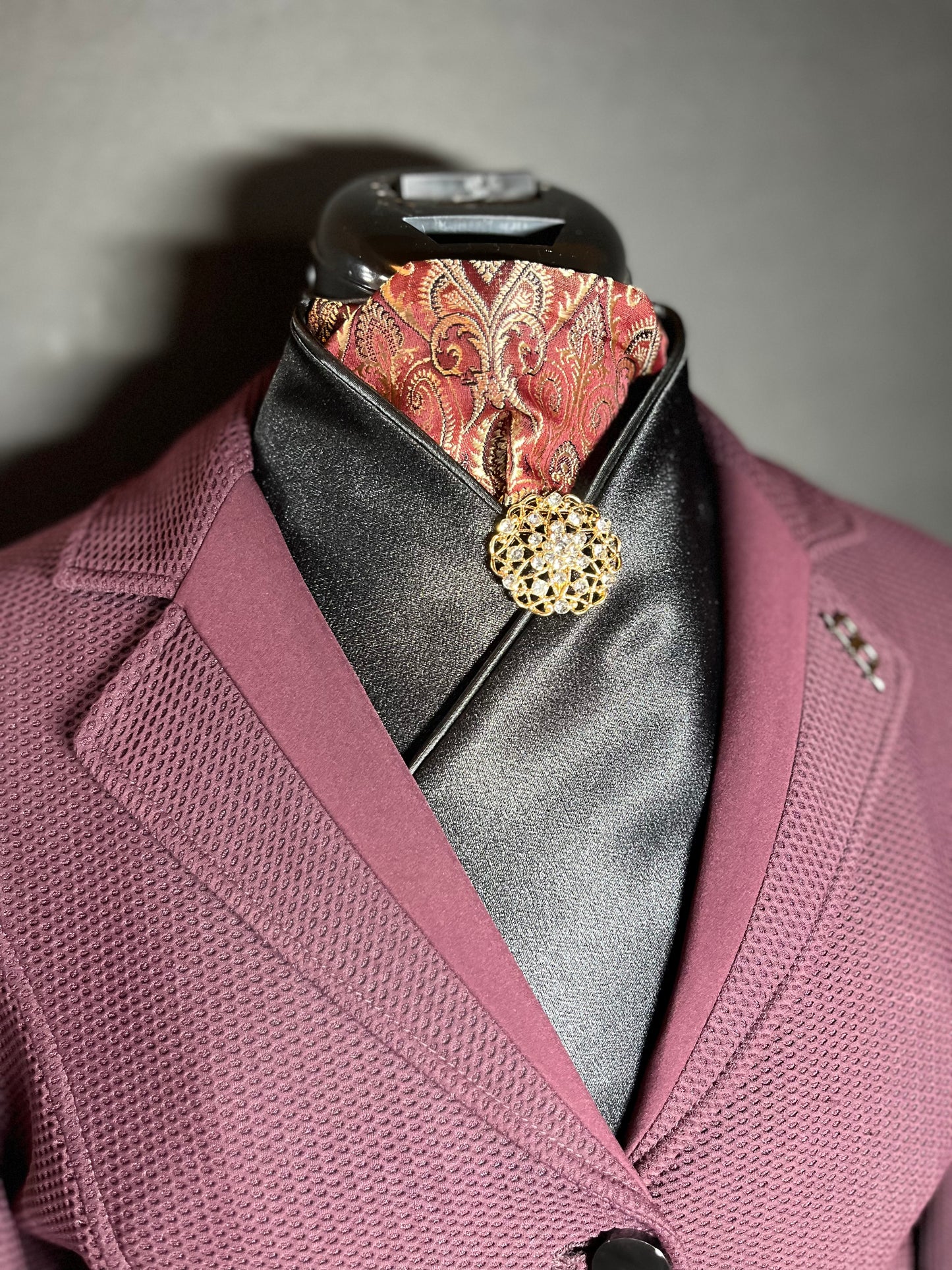 Dressage Stock Tie - Bordeaux Gold/Black