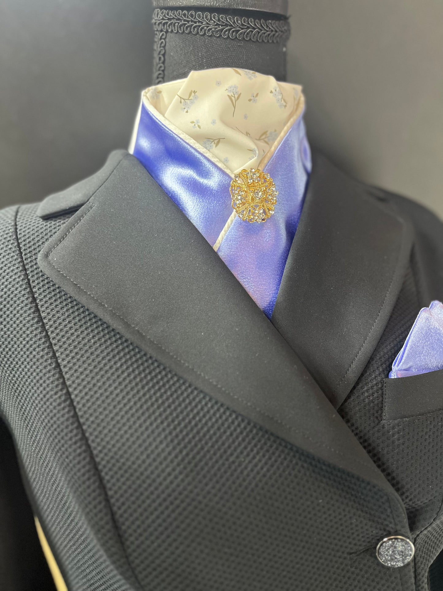 Dressage Stock Tie - Periwinkle/Cream Accent