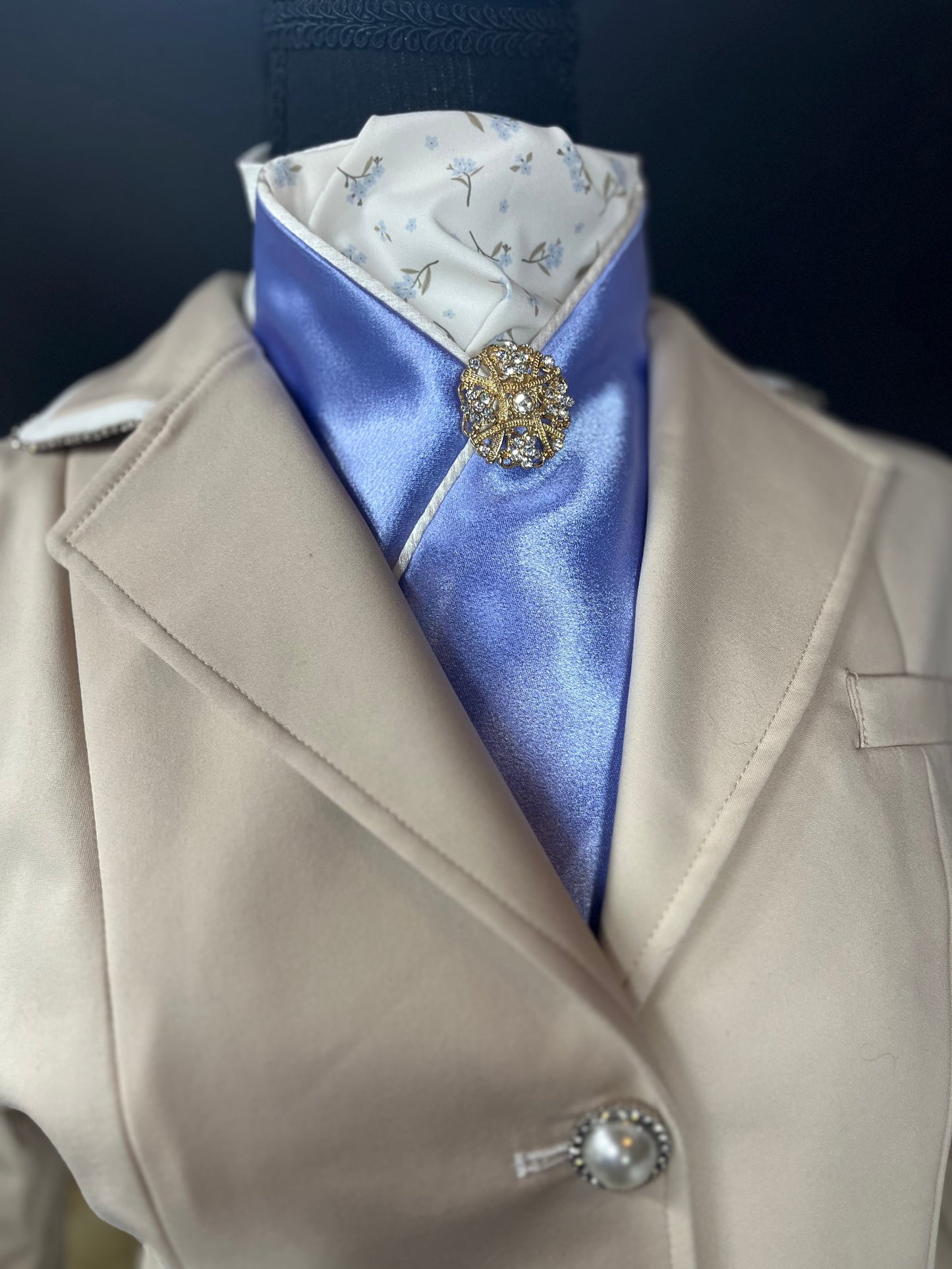 Dressage Stock Tie - Periwinkle/Cream Accent