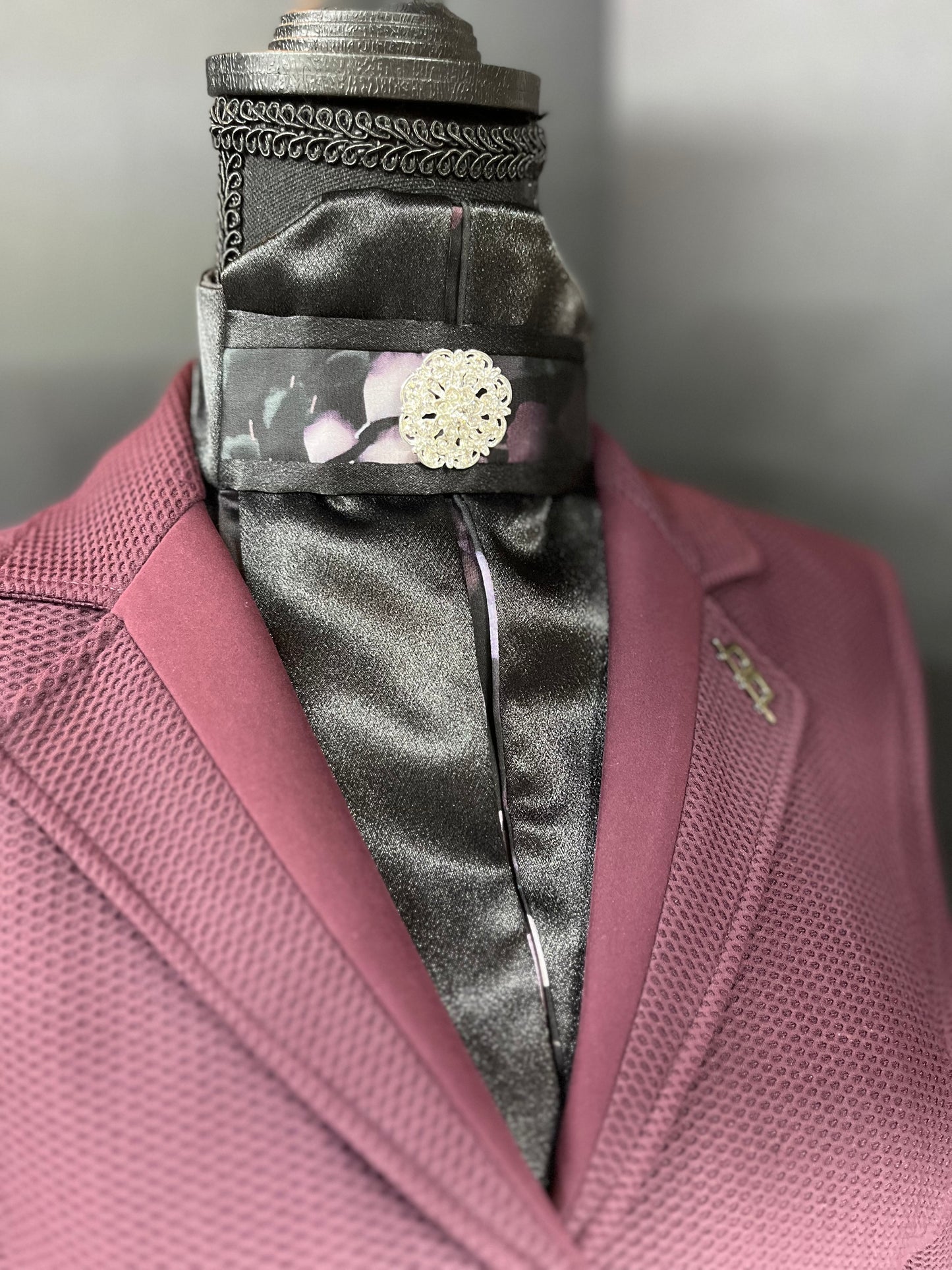 Black Lavender Euro Pleat Dressage Stock Tie