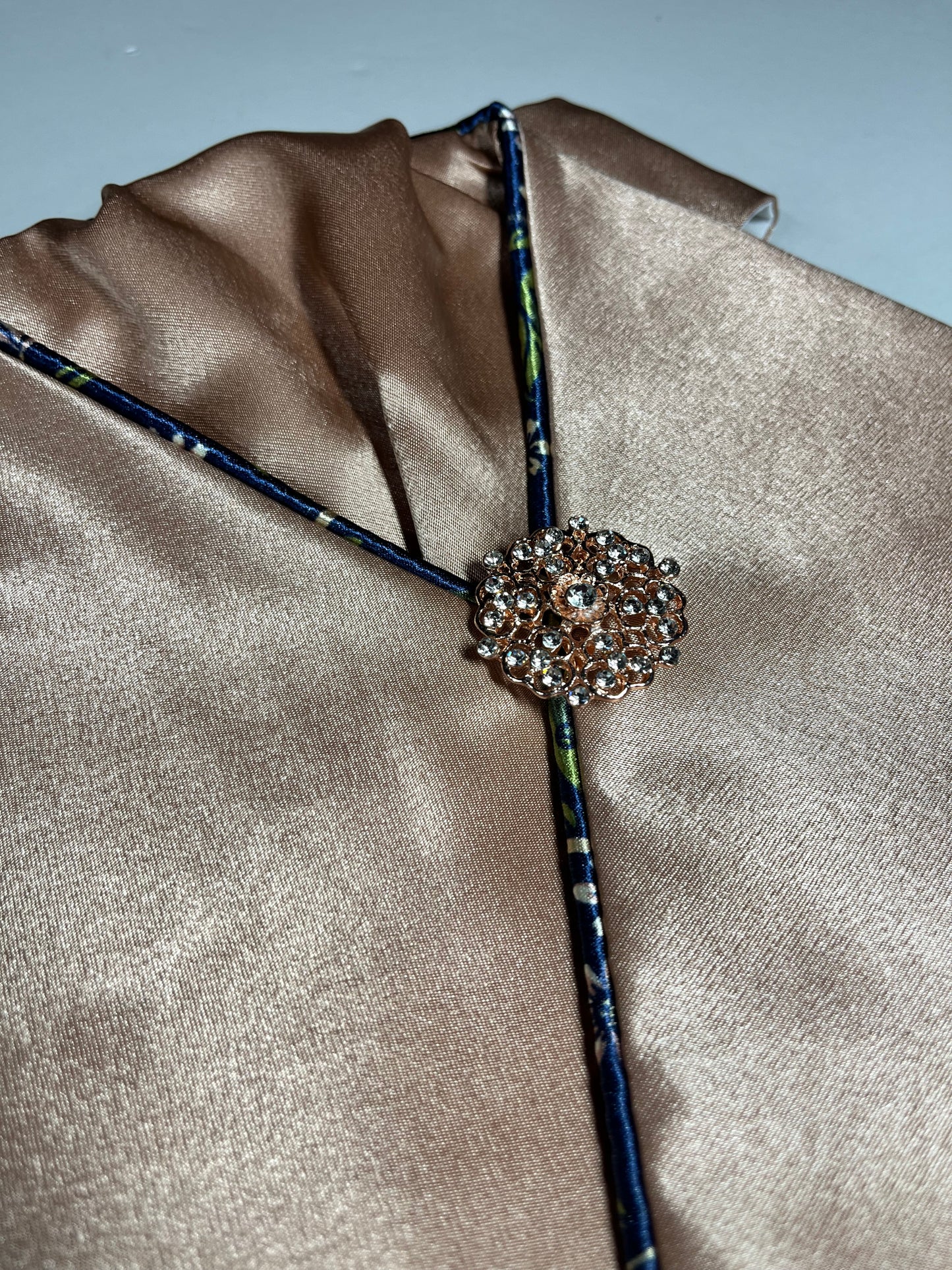 The Basic Rose Gold with Navy Dahlia Piping Dressage Stock Tie