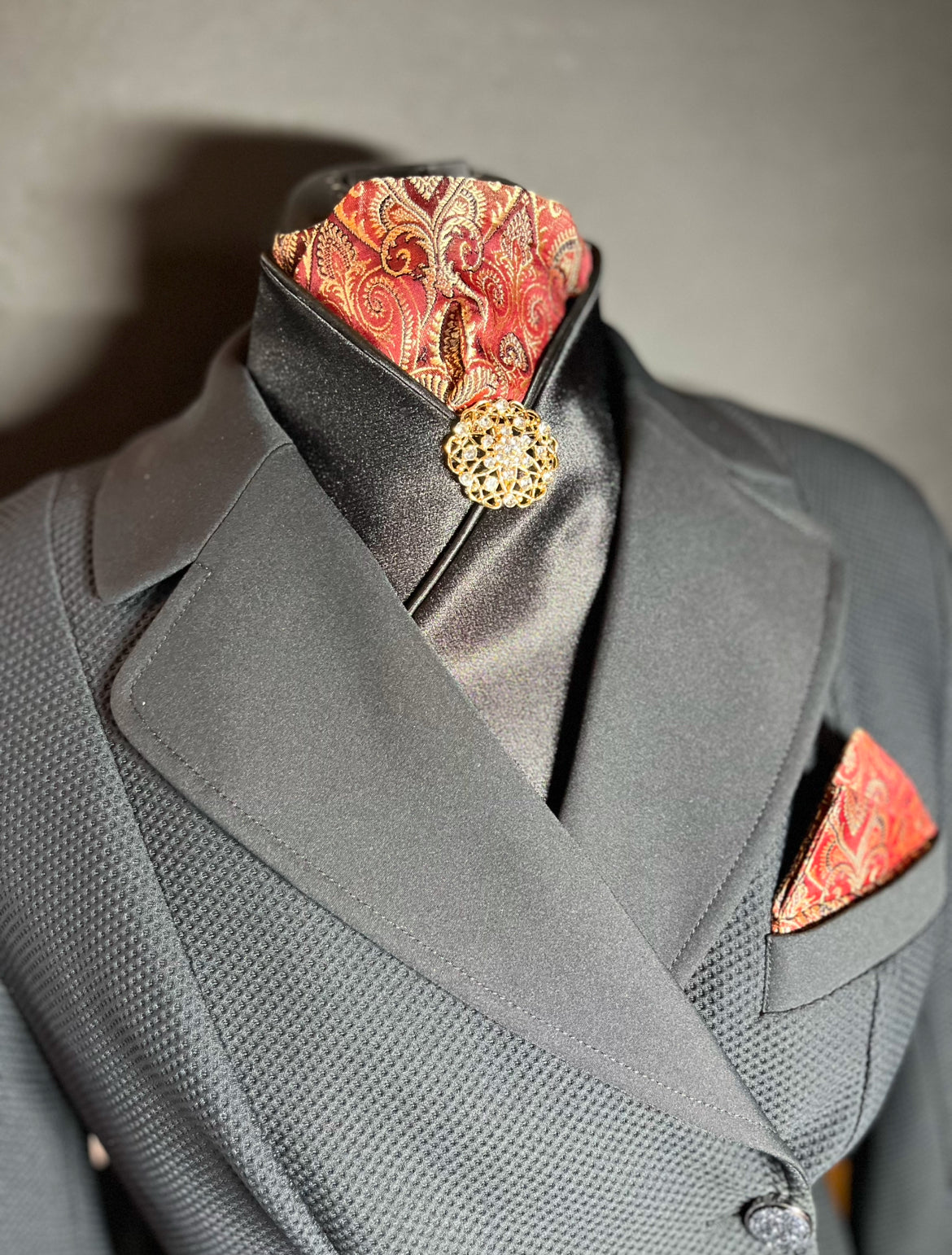 Dressage Stock Tie - Bordeaux Gold/Black