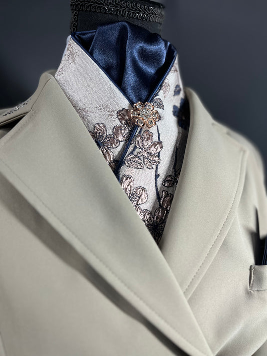 Metallic Rose with Navy Accent Dressage Stock Tie