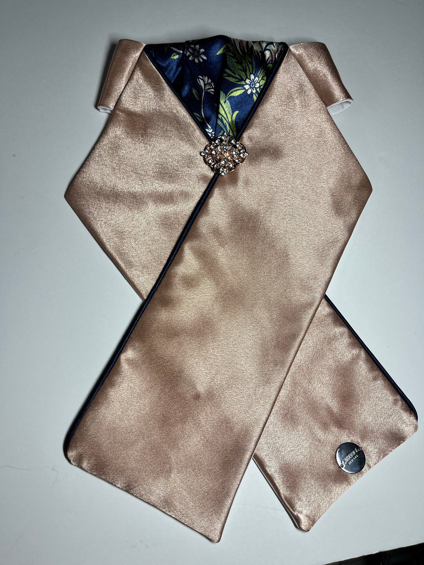 The Essential Rose Gold with Navy Dahlia Dressage Stock Tie