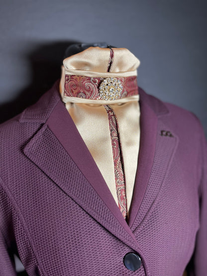 Bordeaux Gold Euro Pleat Dressage Stock Tie