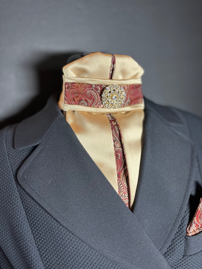 Bordeaux Gold Euro Pleat Dressage Stock Tie