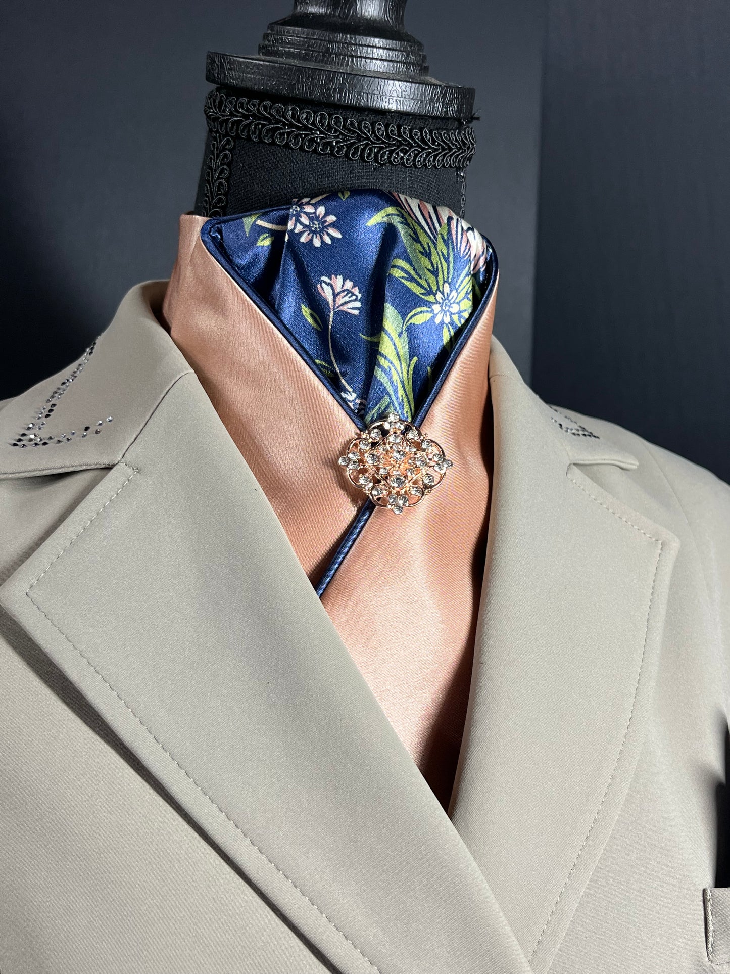 The Essential Rose Gold with Navy Dahlia Dressage Stock Tie
