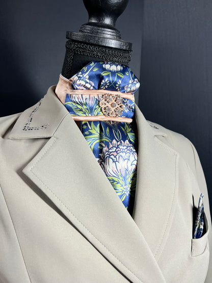 Rose Gold and Navy Dahlia Traditional Euro Stock Tie