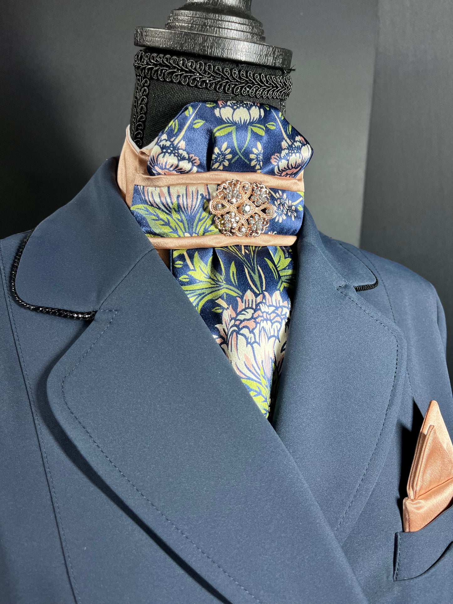 Rose Gold and Navy Dahlia Traditional Euro Stock Tie