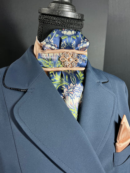 Rose Gold and Navy Dahlia Traditional Euro Stock Tie