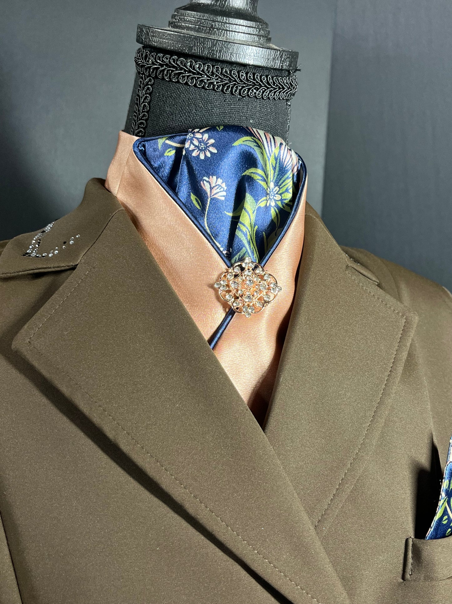 The Essential Rose Gold with Navy Dahlia Dressage Stock Tie