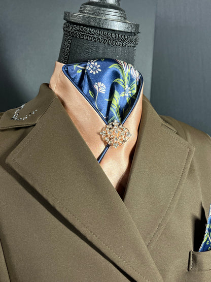 The Essential Rose Gold with Navy Dahlia Dressage Stock Tie