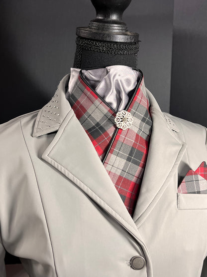 The Plaid Gray Dressage Stock Tie Silver Accent