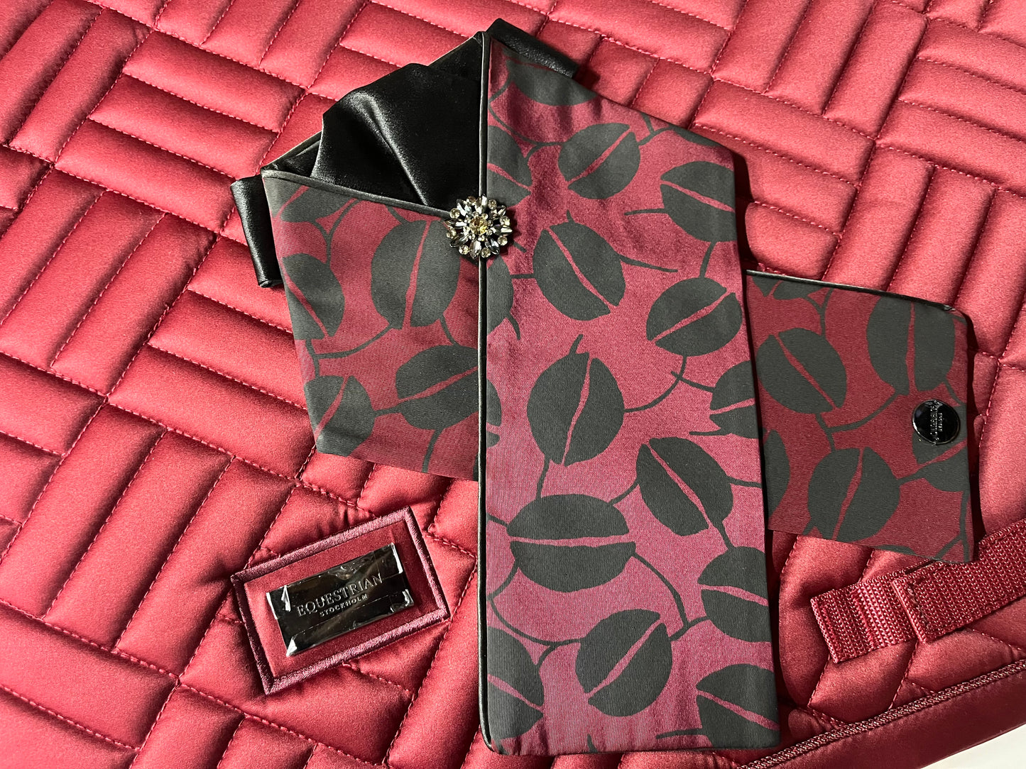 Equestrian Stockholm Bordeaux Dressage Pad and Oscar de La Renta Stock Tie