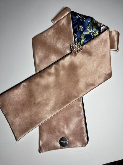 The Essential Rose Gold with Navy Dahlia Dressage Stock Tie