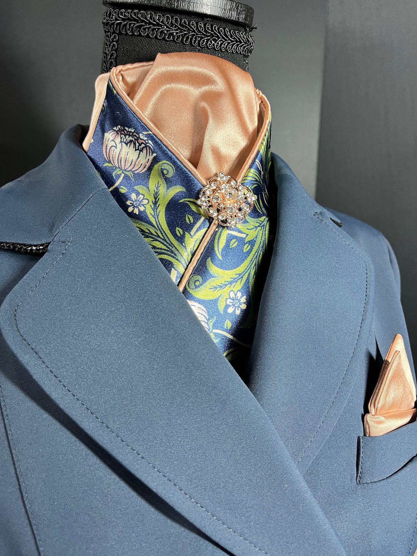Rose Gold and Navy Dahlia Dressage Stock Tie