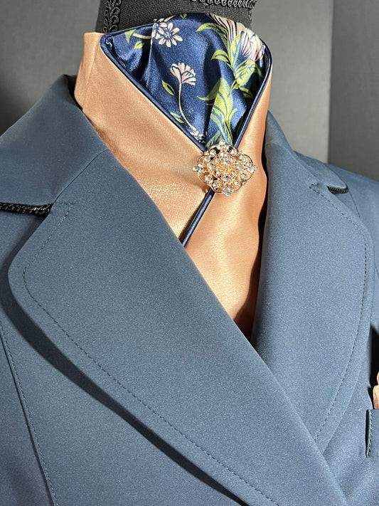 Rose Gold with Navy Dahlia Accent Dressage Stock Tie