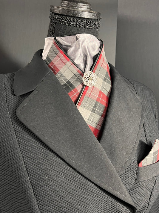 The Plaid Gray Dressage Stock Tie Silver Accent