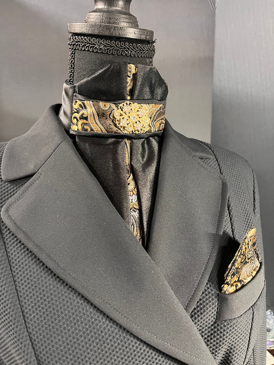Black Silk Euro Pleat Dressage Stock Tie